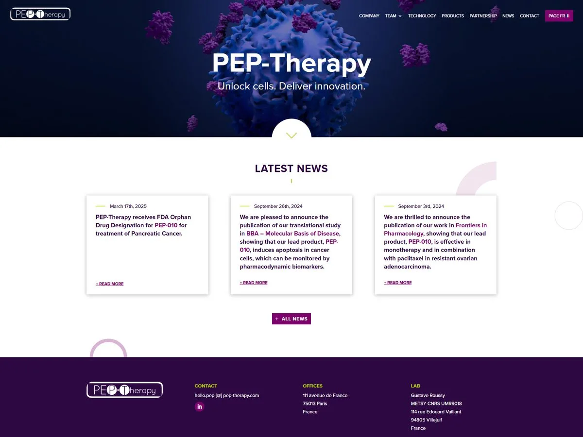 Aperçu du site Pep Therapy